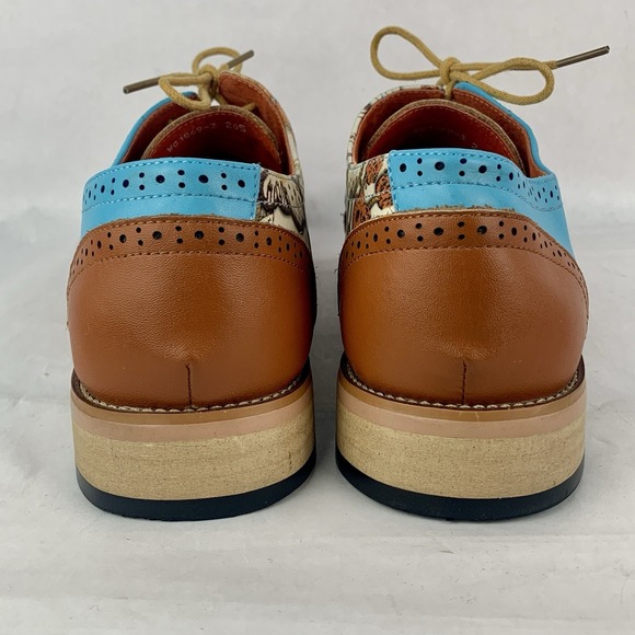 Men\'s Oxford Wingtip Leather Dress Shoes Baby Blue 2 Tone Floral Sz 10 US 43 EU main image 12